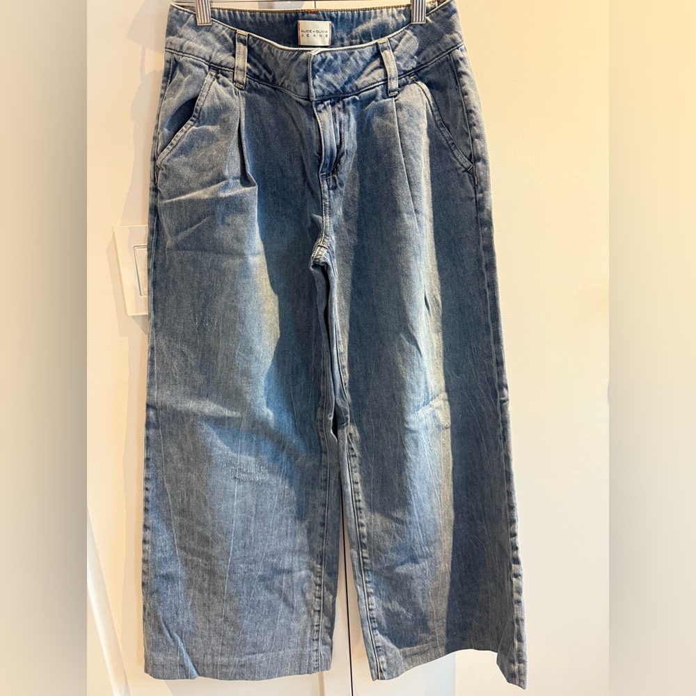 Alice + Olivia Wide-Leg Blue Jeans - Picture 6 of 12